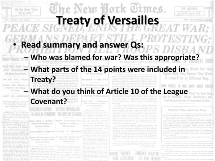 The Treaty Of Versailles Worksheet Answers
