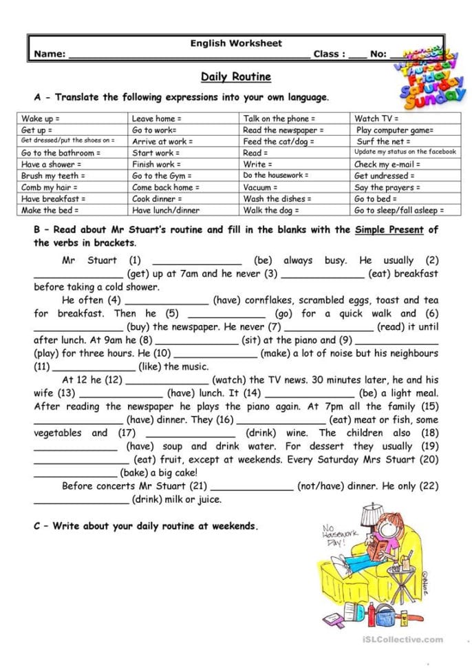Adults' Daily Routine  English Esl Worksheets
