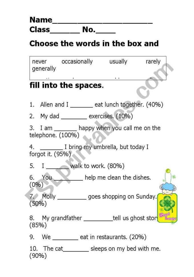 Adverb Of Frequency  Esl Worksheetbewe