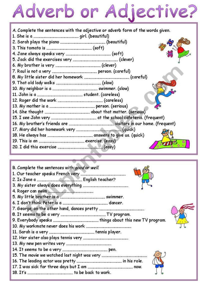 Adverb Or Adjective  Esl Worksheetluoliveira