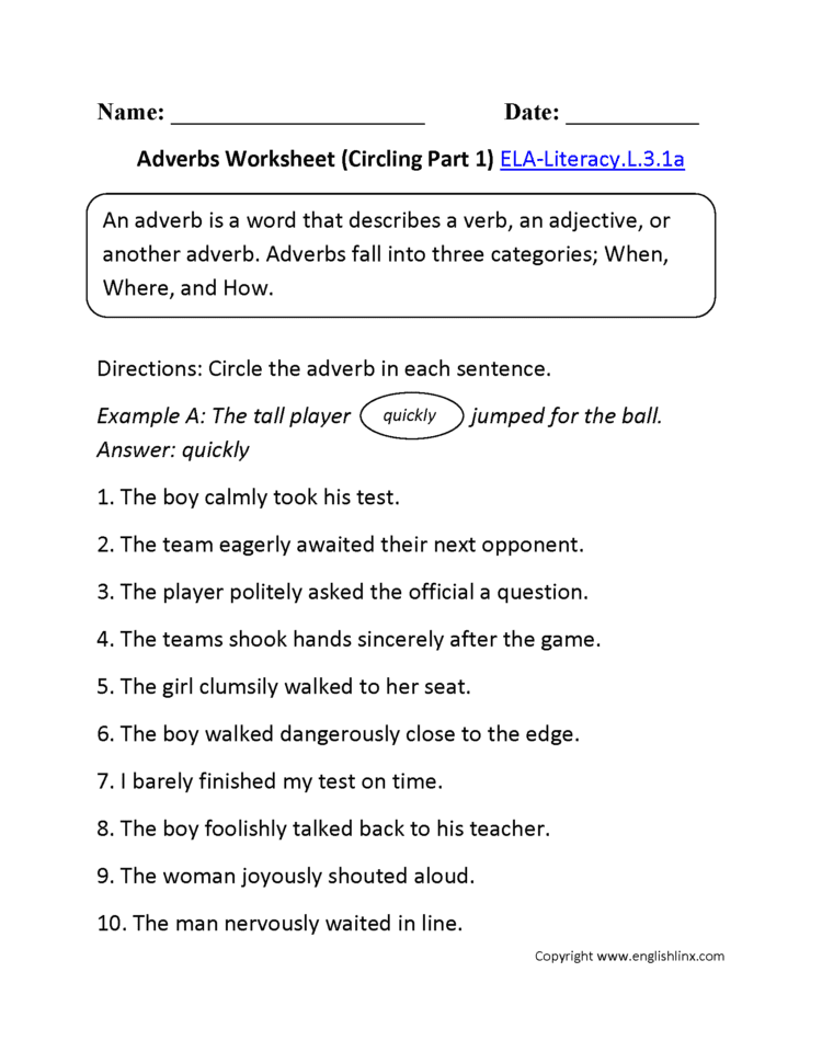 Adverb Worksheets 3Rd Grade To Print  Math Worksheet For Kids