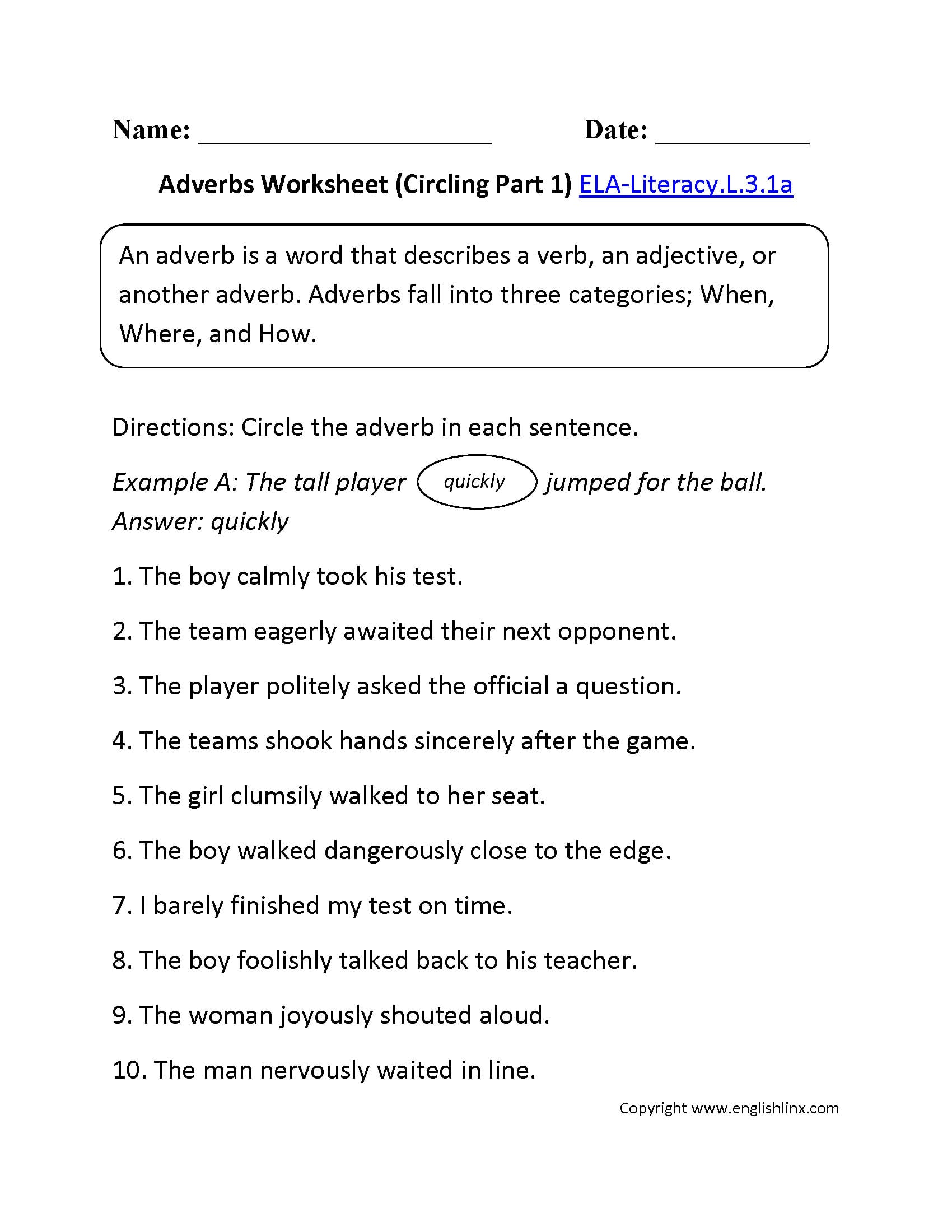 Adverb Worksheets 3Rd Grade To Print Math Worksheet For Kids — db-excel.com