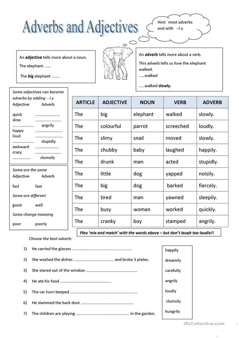 Adjective Adverb Worksheet