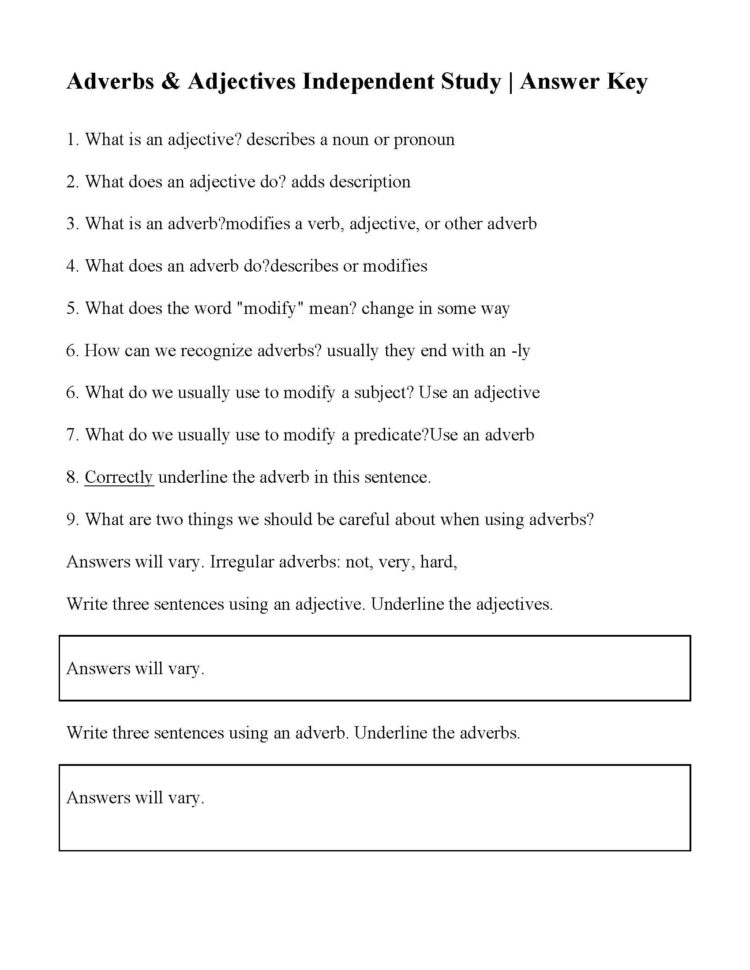 adjective and adverb worksheets with answer key db excelcom