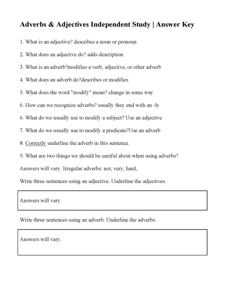 Adjective Adverb Worksheets K12