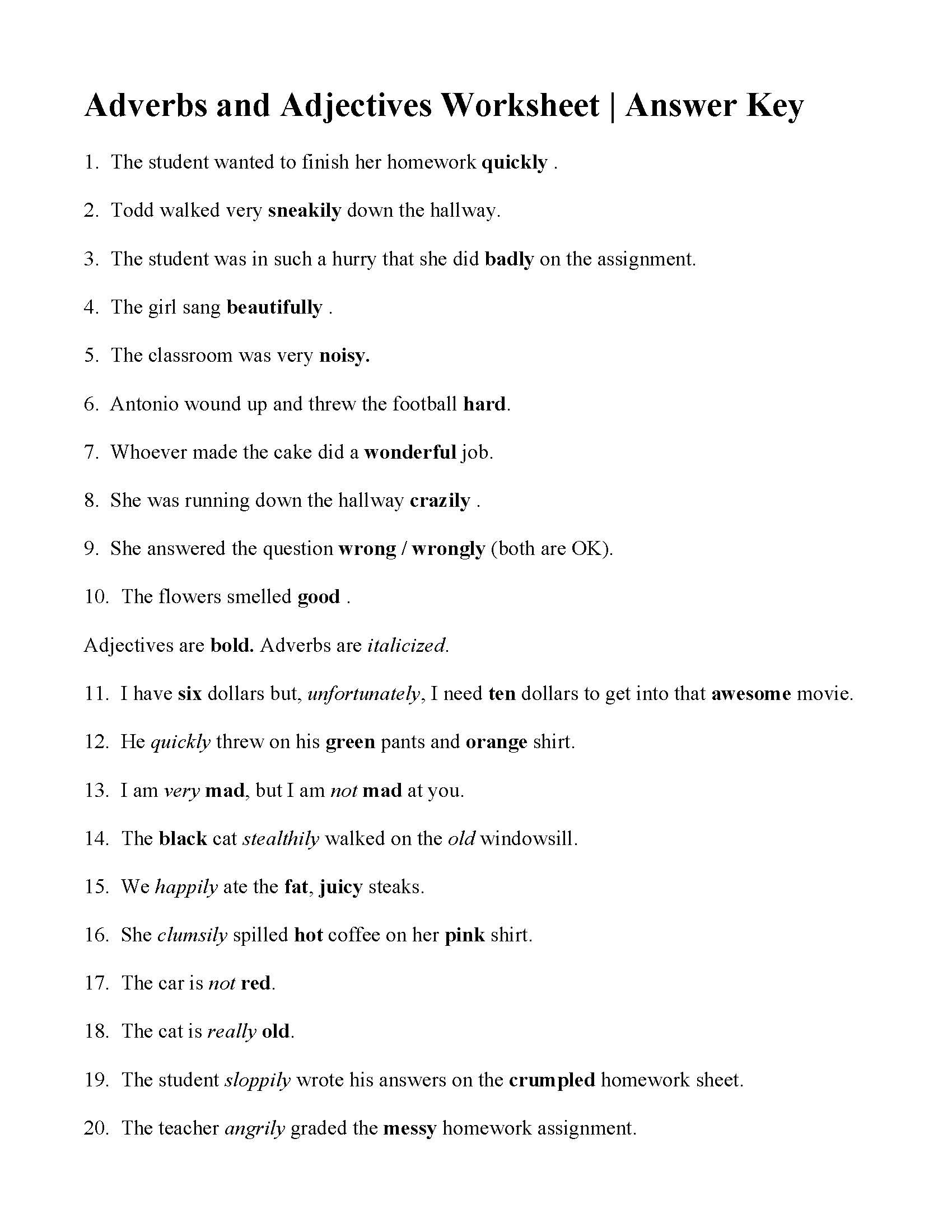 Adverb Phrase Worksheet With Answers