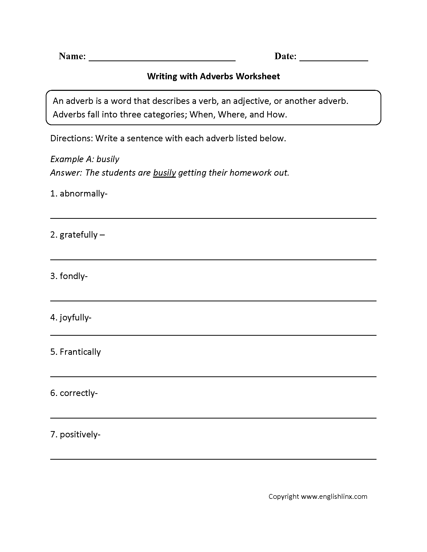 Adverbs Worksheets  Regular Adverbs Worksheets