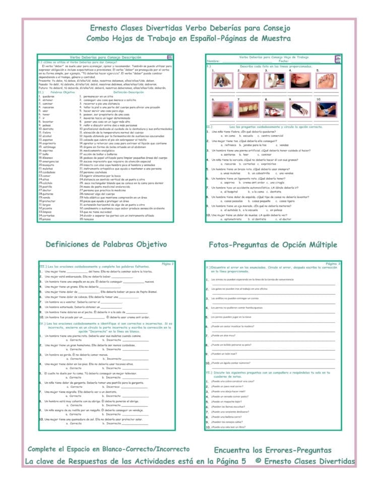 Advice Modals Combo Activities Spanish Worksheets
