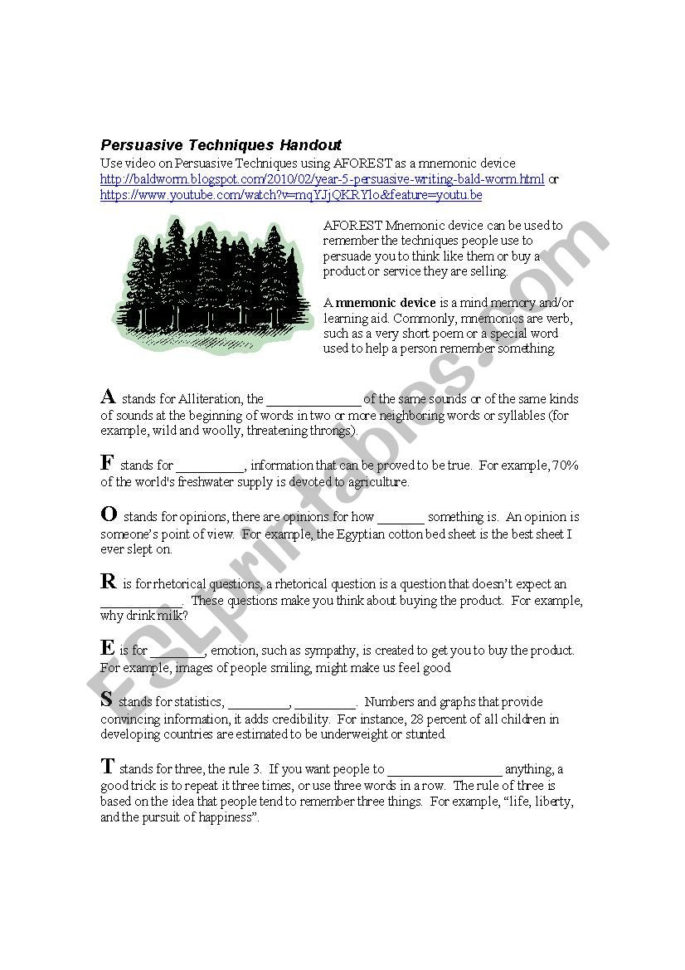 Aforest Persuasive Techniques  Esl Worksheet826Dk