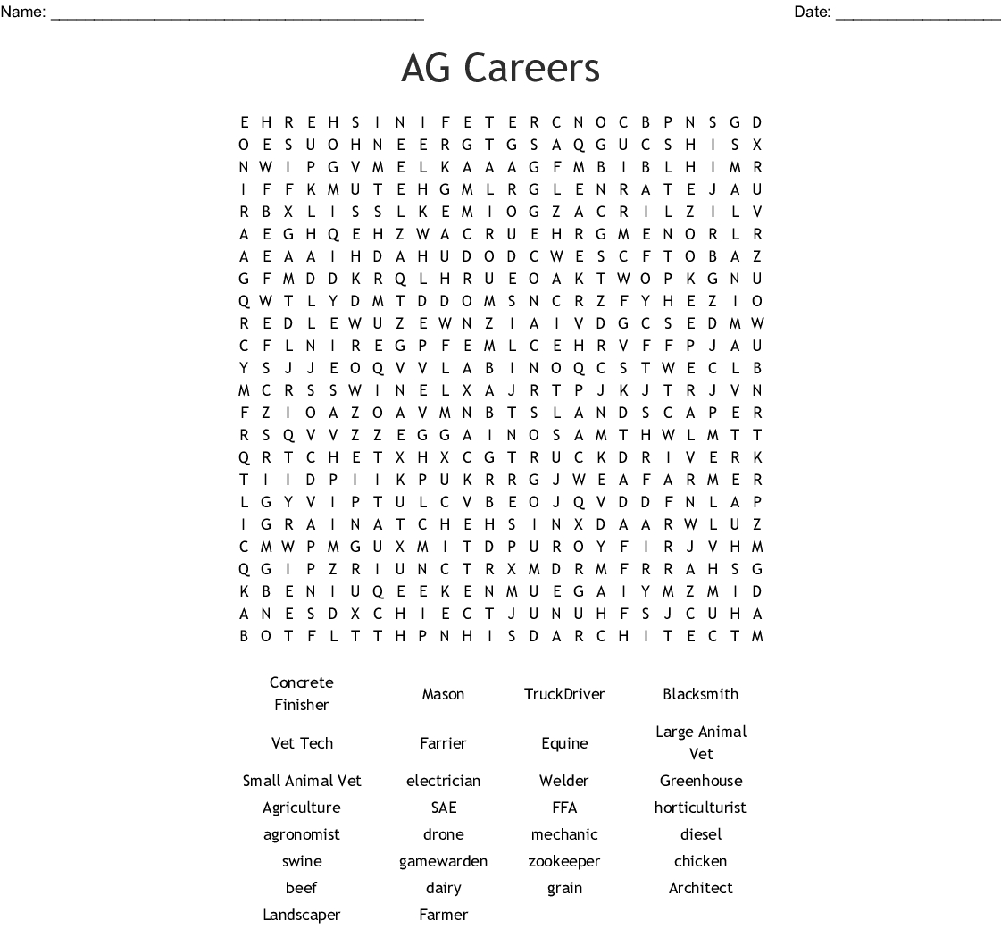 Ag Careers Word Search  Word