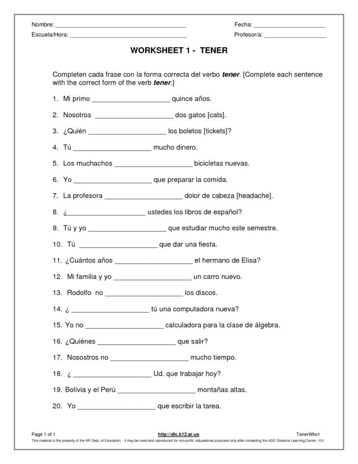 Spanish Level 1 Worksheets