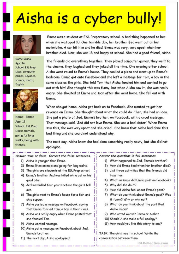 Aisha Is A Cyber Bully  English Esl Worksheets Aisha Is A Cyber Bully  English Esl Worksheets