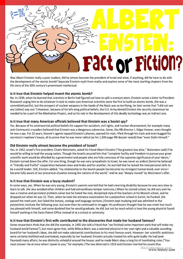 Albert Einsteinfact Or Fiction Reading Comprehension