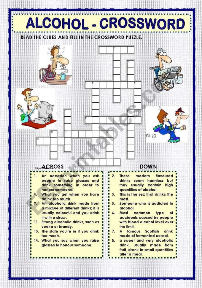 Alcohol  Crossword  Esl Worksheetmacomabi