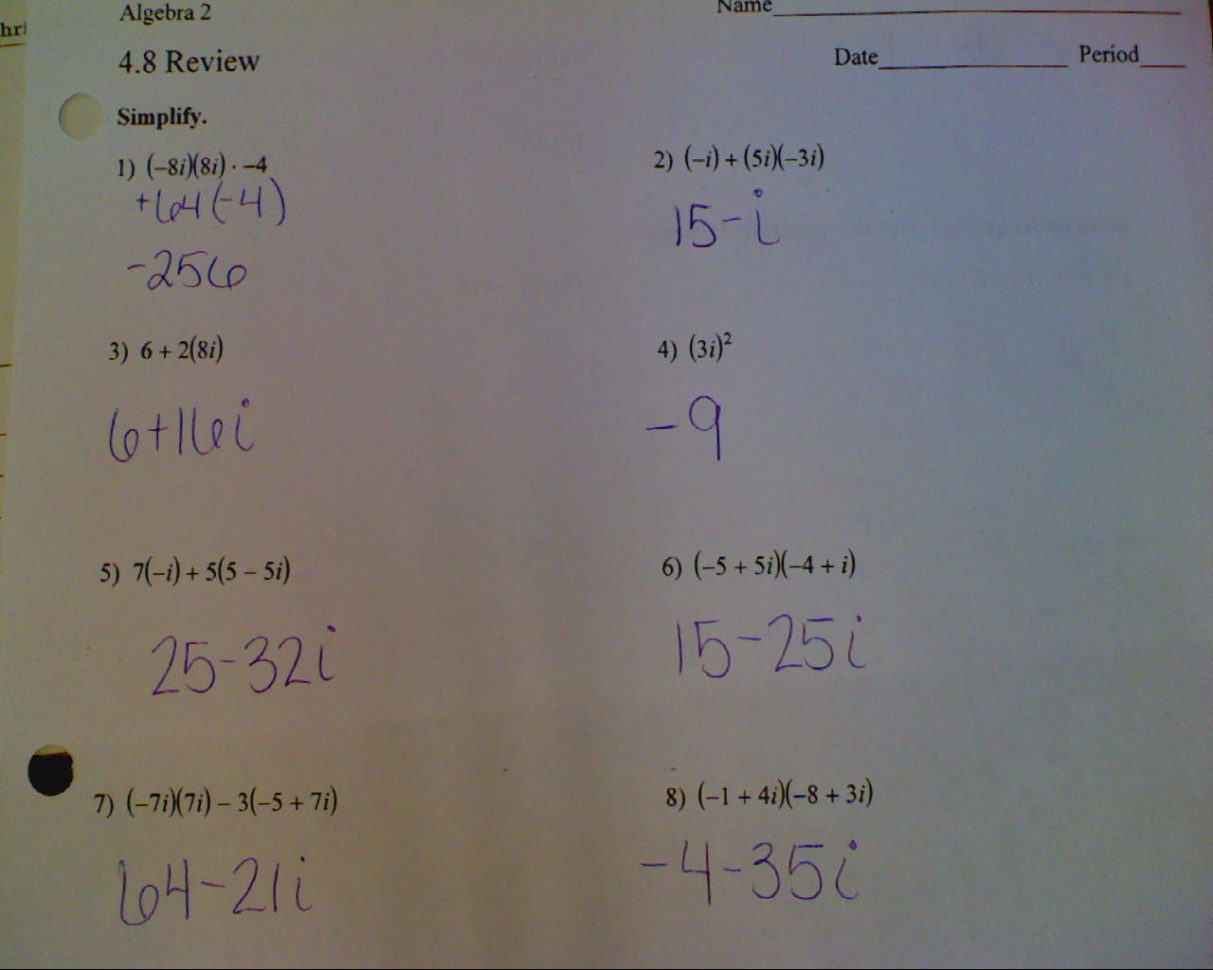 Alg 2 Answer Keys  Mrs Ludwig's Math Site