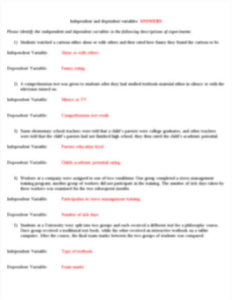Alg Depe Independent And Dependent Variables Math Worksheet