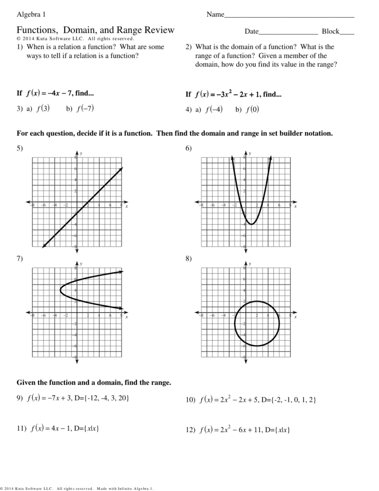 Domain And Range Worksheet Algebra 1 Db excel