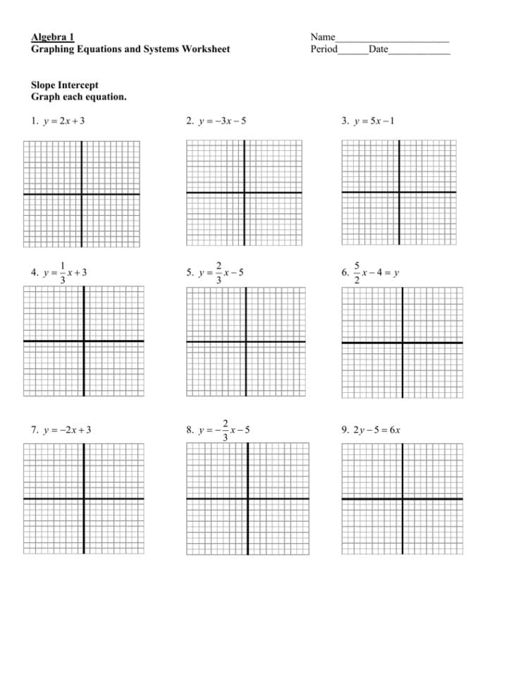 Algebra 1 Graphing Equations And Systems Worksheet Slope
