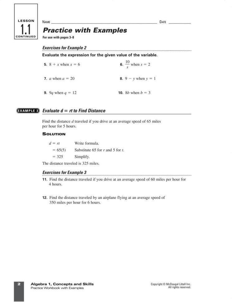 Algebra 1 Practice Workbook With  Mcdougal Littell