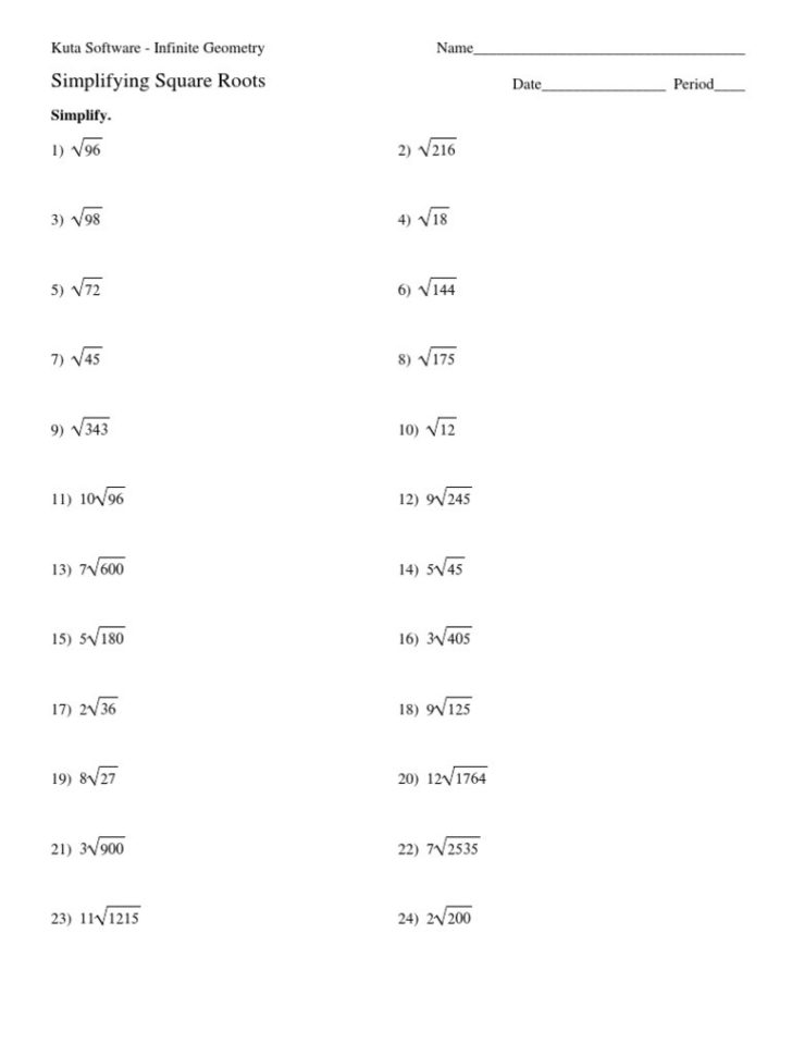 Algebra 1 Square Roots Worksheets  Homeshealth