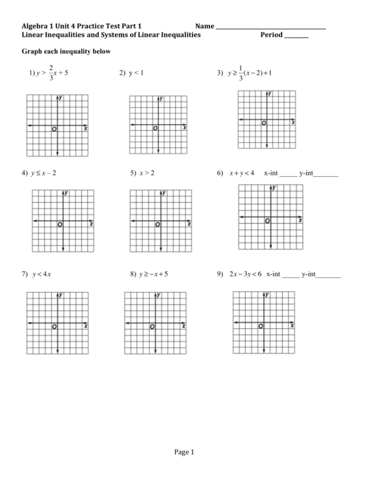Algebra 1 Unit 4 Practice Test