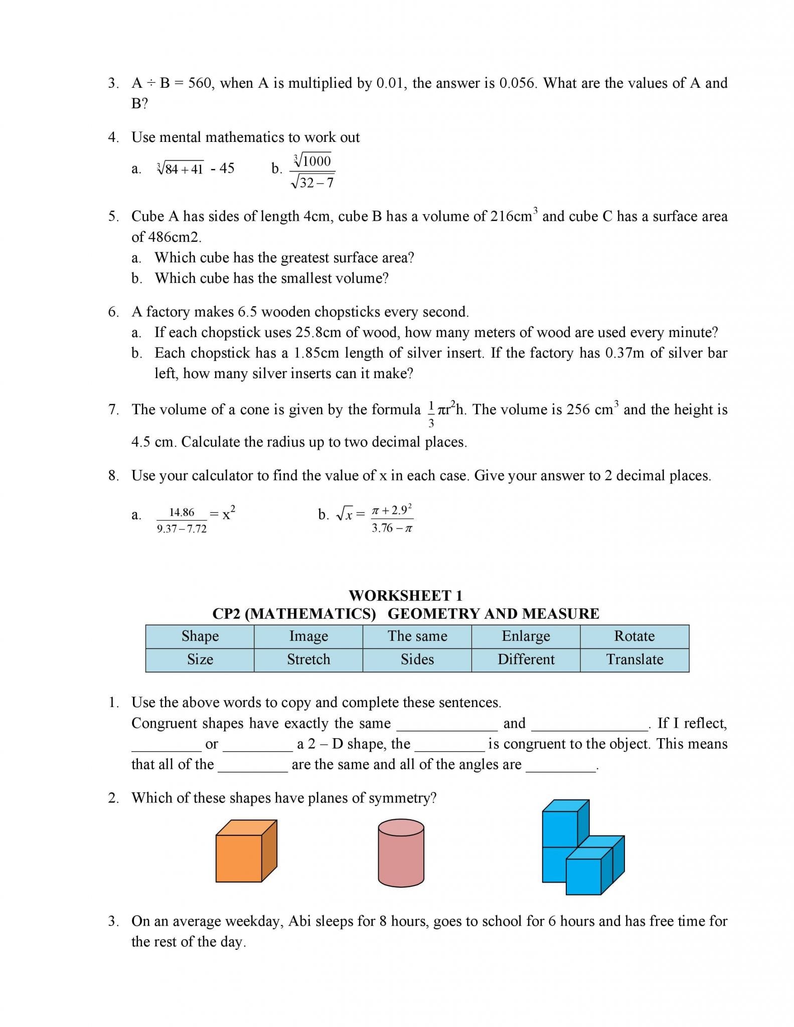 Algebra 1 Worksheet 15 Translating Expressions Answer Key
