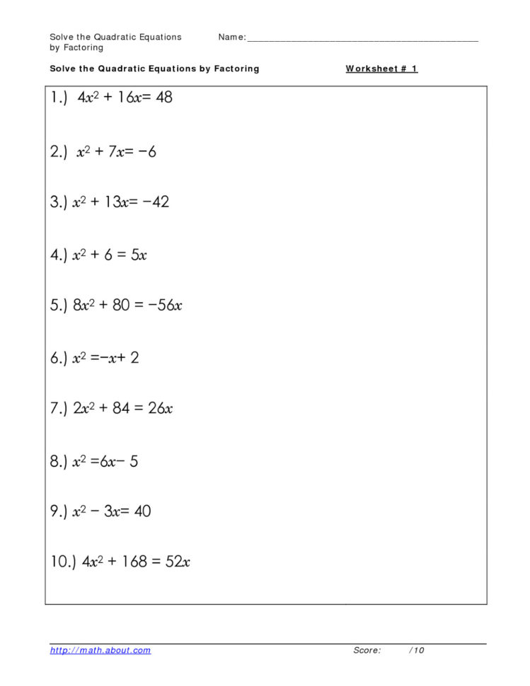 Algebra 1 Worksheets Quadratic Functions Worksheets