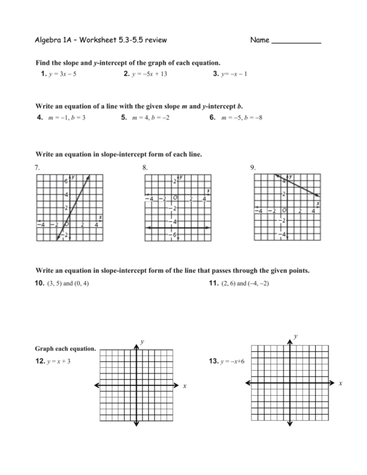 Finding The Equation Of A Line Worksheet — db-excel.com