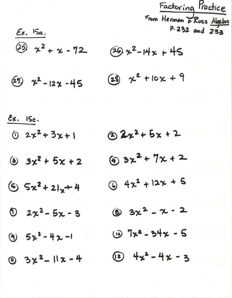 Algebra 1Factoring Trinomials Worksheet 1 Diagram  Quizlet
