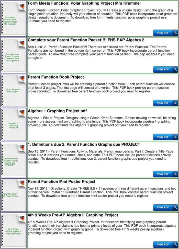Algebra 2 Parent Function Project With Graphing  Pdf