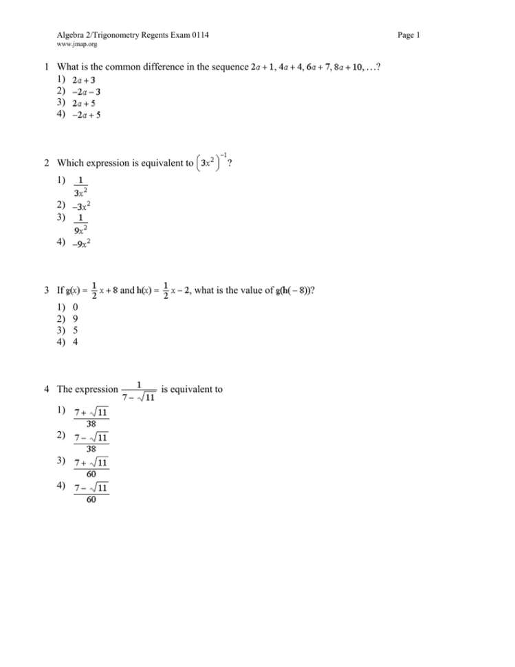Algebra 2 Trigonometry