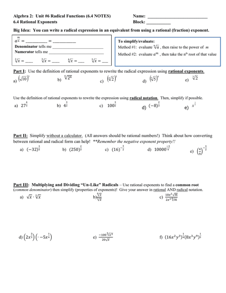 Radicals And Rational Exponents Worksheet Answers — db-excel.com