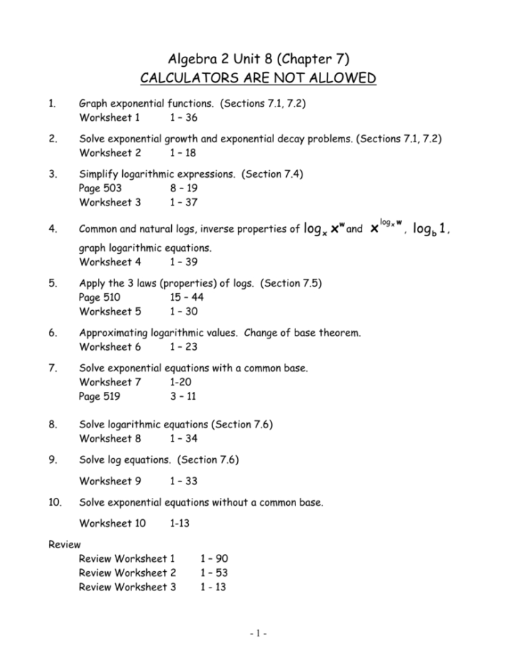 Logarithmic Equations Worksheet