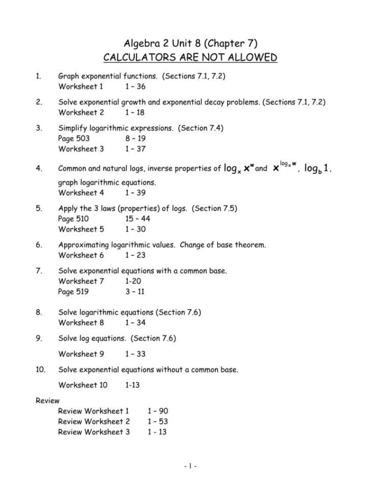 Algebra 2 Unit 8 Chapter 7