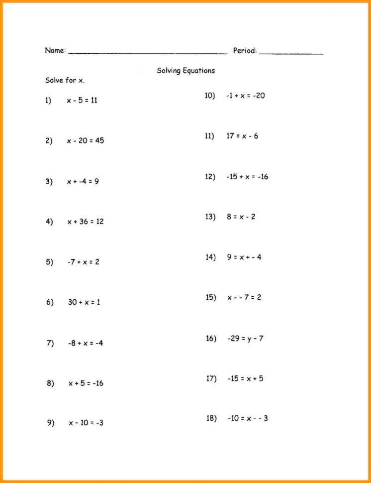 Algebra Equations Worksheet Math Kindergarten Algebraic