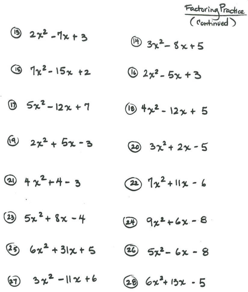 Algebra Factoring Worksheet Math – Busymomsrecipeclub
