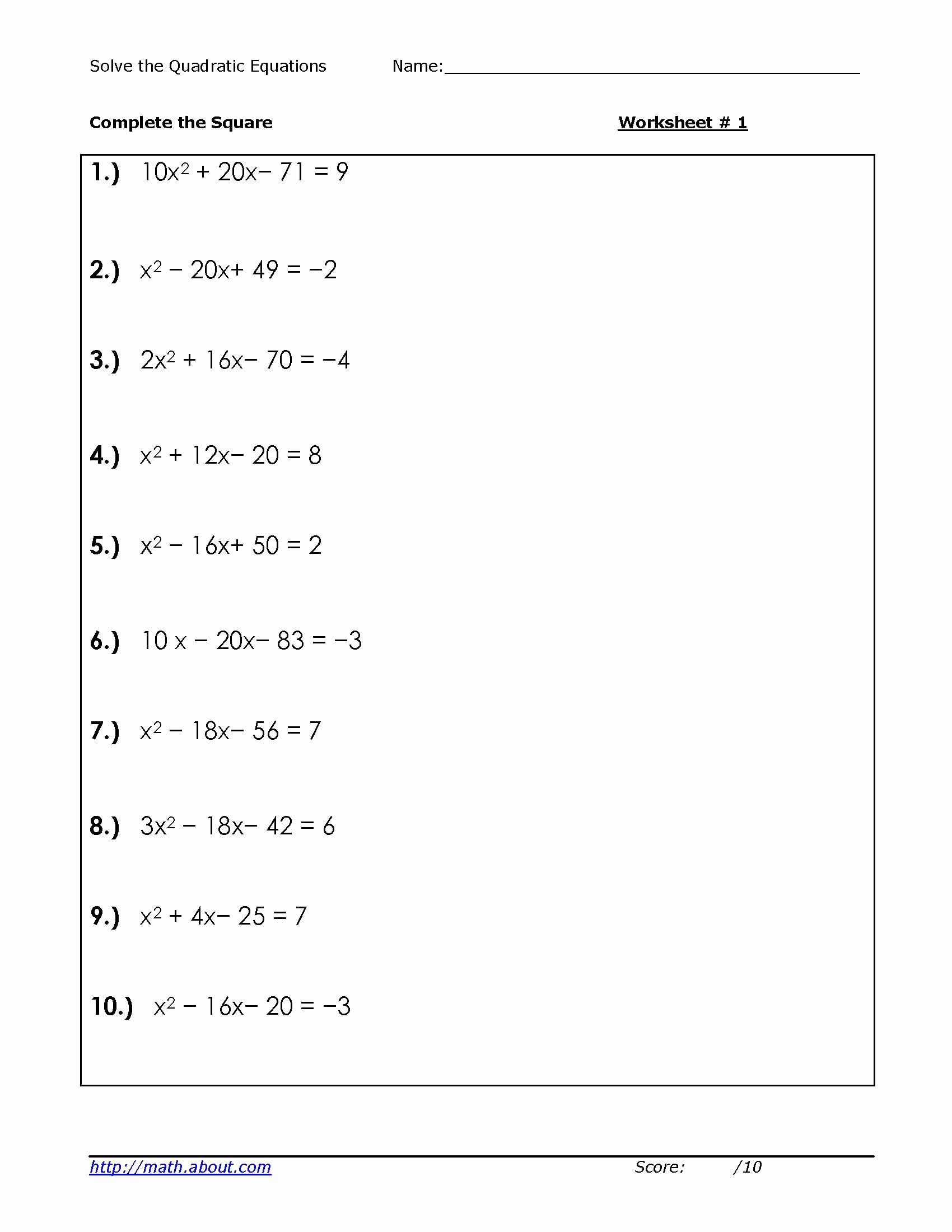 solving quadratic equations by graphing practice worksheet