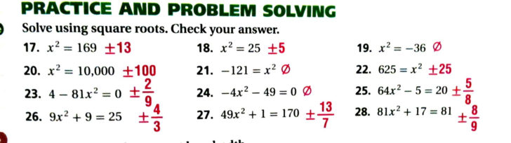 Solving Quadratic Equations By Completing The Square Worksheet Algebra 1