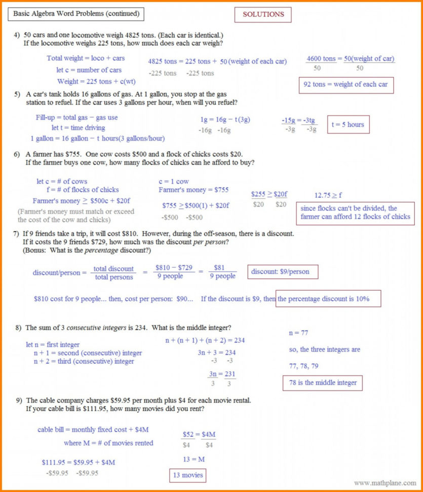 Algebra Word Problems Worksheet With Answers  Geekchicpro