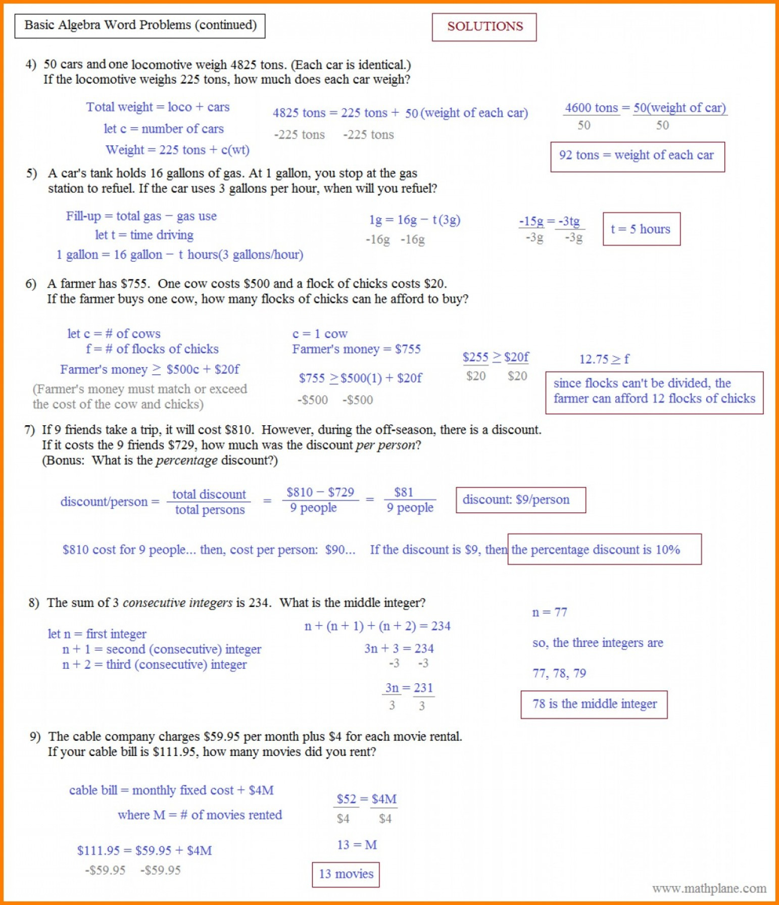  Algebra Word Problems Worksheet With Answers Geekchicpro Db excel