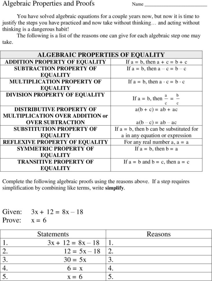 Algebraic Properties And Proofs  Pdf