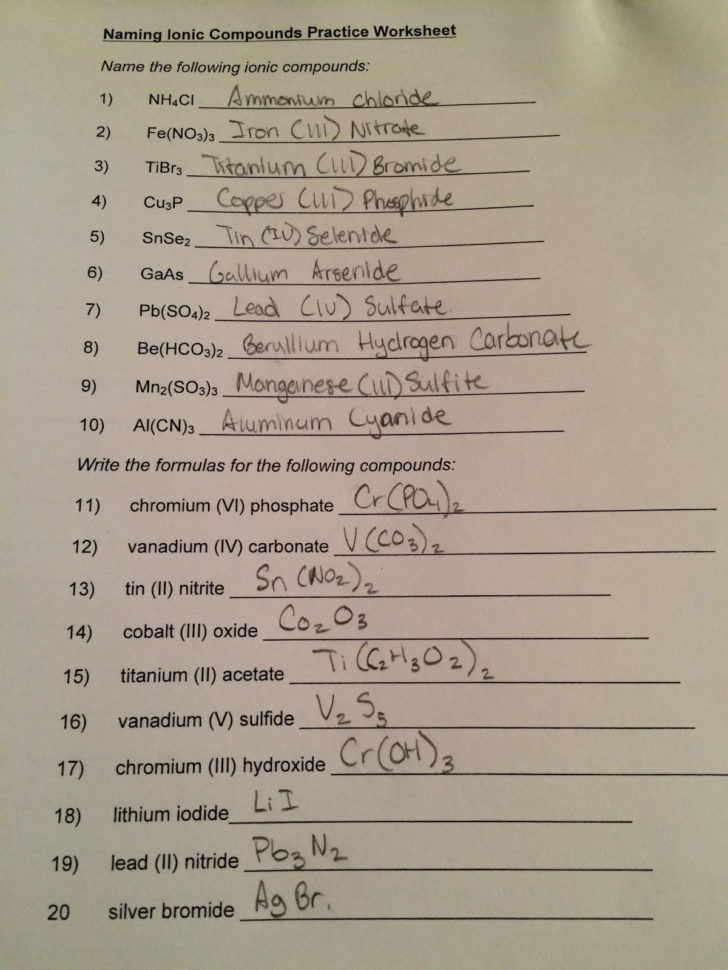 All Ionic Compounds Worksheets Answers
