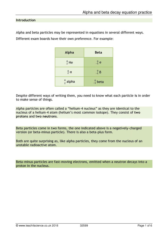 Alpha And Beta Decay Worksheet With Answers
