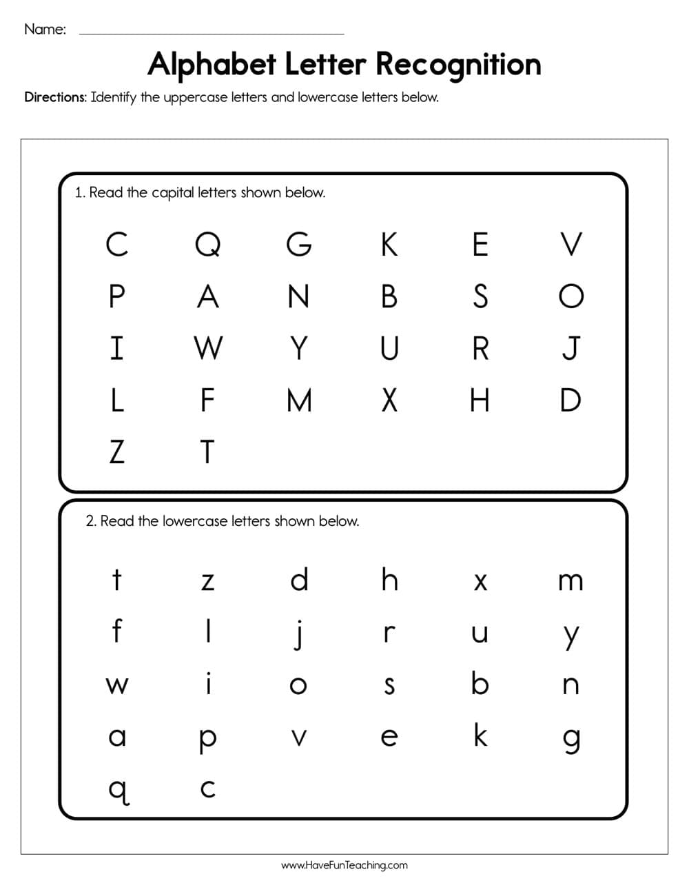 Alphabet Letter Recognition Assessment  Have Fun Teaching