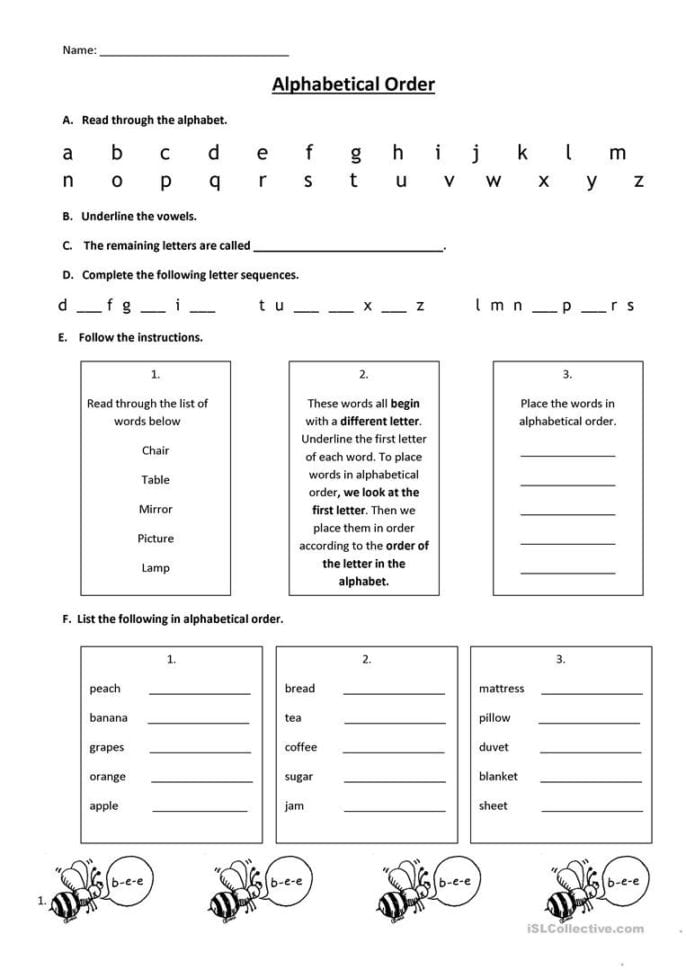 Alphabetical Order  English Esl Worksheets