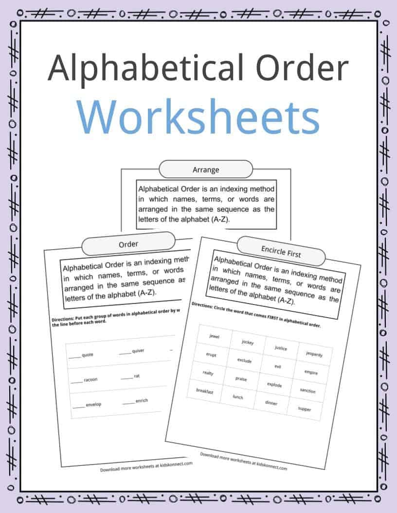Alphabetical Order Worksheets   Definition