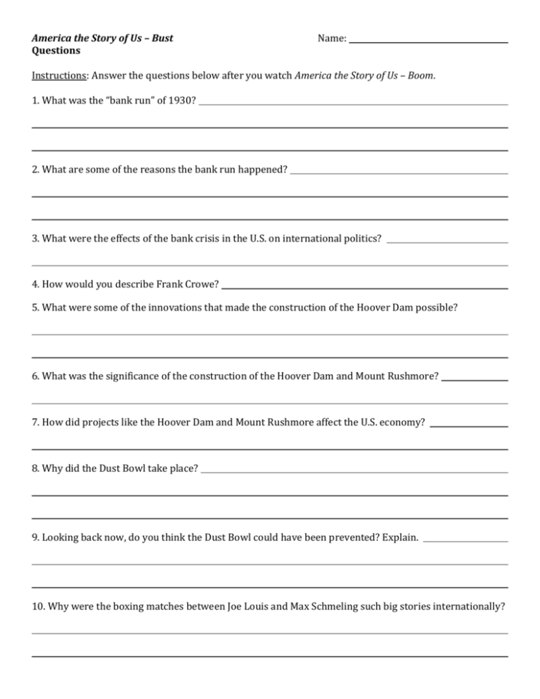 America The Story Of Us Boom Worksheet Pdf Answers