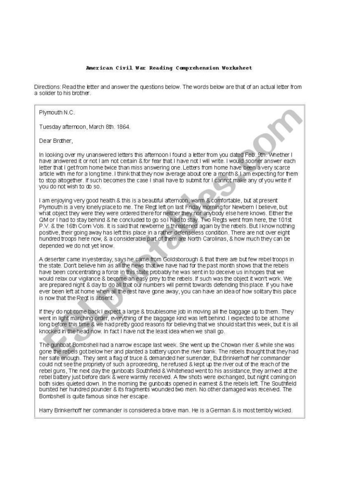 American Civil R Summary  Esl Worksheetdjparrish