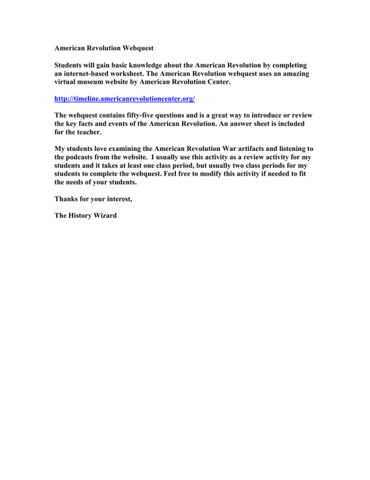 American Revolution Webquest