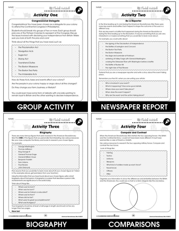 American Revolutionary R  Bonus Worksheets  Grades 5 To